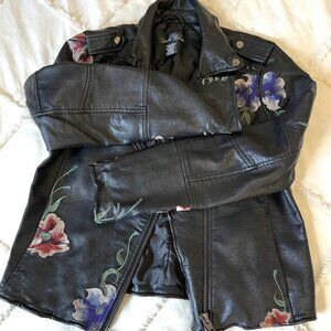 Embroidered Floral Faux Leather Biker Bomber Moto Jacket - Size S Brandon Thomas